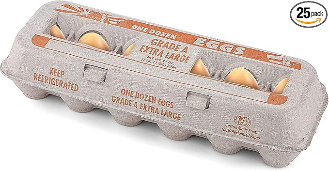 MT Products Printed Natural Pulp Egg Cartons 1 Dozen - Disposable Egg Storage Container (Pack of 25) - Made in the USA