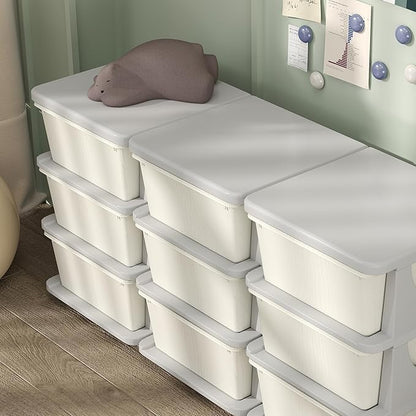 Qaba 3 Tier Kids Storage Unit, Toy Organizers and Storage with 9 Drawer Chest for Kids Bedroom Nursery Kindergarten Living Room for Boys Girls Toddlers, Cream White