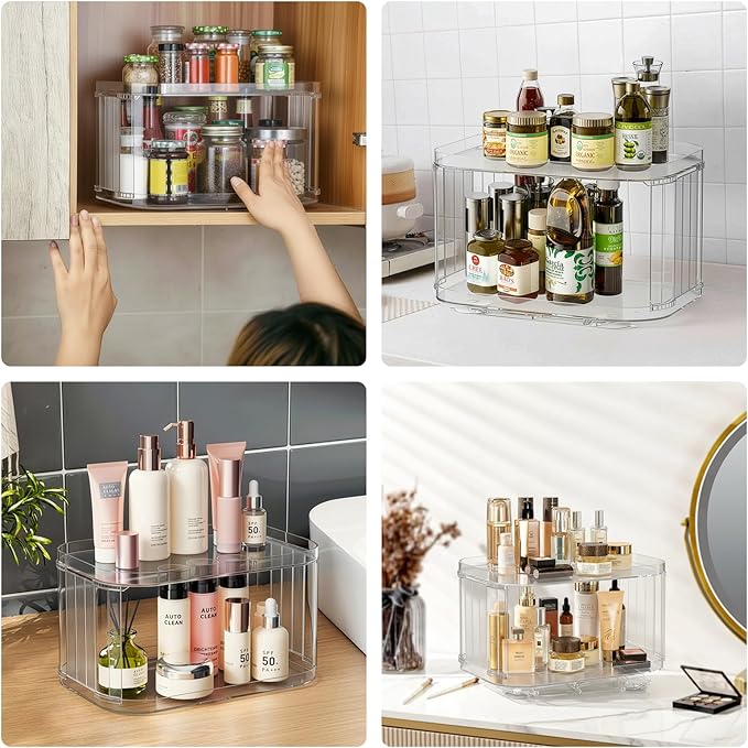 2 Tier Lazy Susan (1 Pack) Kitchen Organizer for Canned Goods Turntable Organizer for Cabinet/Pantry/Kitchen/Countertop/Bathroom/Vanity/Medicine Cabinet Organizer/Refrigerator
