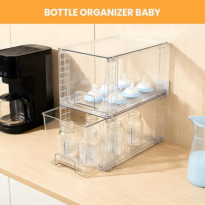 6 Pack Large Stackable Storage Drawers, Acrylic Bathroom Undersink Closet organizers and storage, Clear Plastic Bins for Pantry, Kitchen Cabinets, Makeup, Perfume, Baby Bottles, Medicine Organization