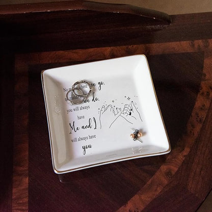 HOME SMILE Long Distance Friendship Gifts- Bestie Gifts for Women Ring Dish Jewelry Tray-Gifts for Friends Sister Birthday Going Away Galentine's Day