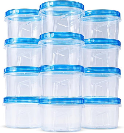 RFAQK Freezer Storage Containers with Lids-12 Plastic 32 oz Deli Containers with 12 Screw Lids-Freezer Containers for Soup with Twist Top Lids-Reusable Plastic Box for Lunch, Gym, Travel (24pcs-16oz)