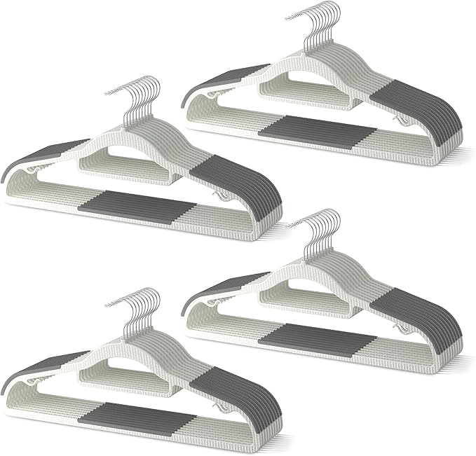 MLKJHHI 40 Pack Heavy Duty Plastic Hangers, Non Slip Clothes Hangers with Rubber Pads and 360° Hook - Thin Space Saving Hanger, Closet Organizer for Shirt, Pants, Suit, Skirt,Coat - Gray