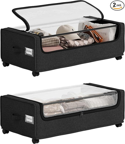 VicHomey Under Bed Storage With Wheels, XXXXL Large Underbed Storage Organizer, 90L Capacity, for Shoes, Clothes, Blankets, Bedding