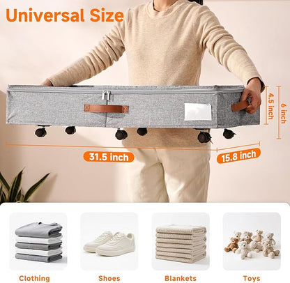 KitHero 6 Inches Under Bed Storage with Wheels Pack of 2, Underbed Shoe Storage Container Bin with Clear Lid Cover, Rolling Under Bed Drawer Bag Basket for Shoe Organizer Sheet Sweater - Grey