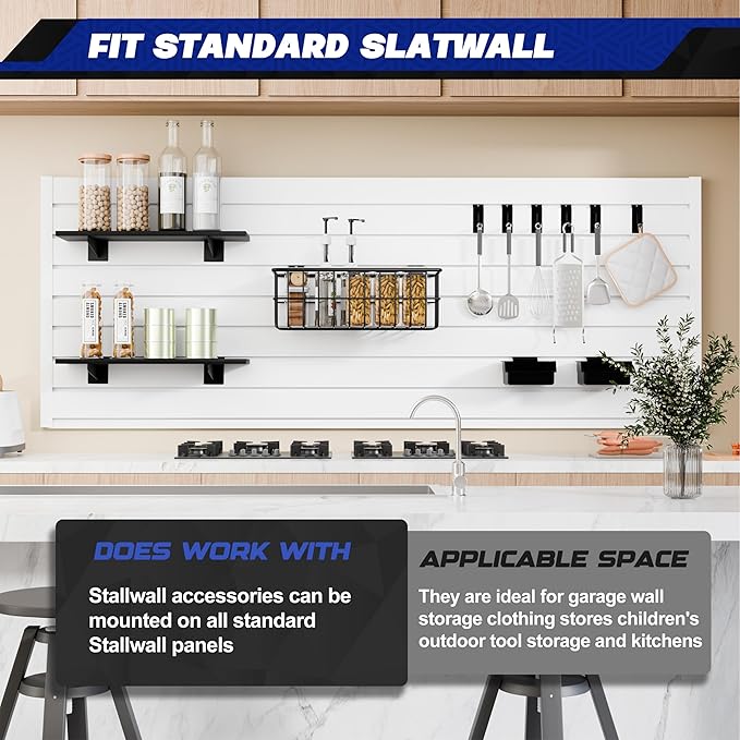 35-Piece Metal Slatwall Accessories Set for Garage Storage, Includes Wire Baskets, Heavy-Duty Hooks, Shelves & Bins, Fits Standard Slatwall Panels