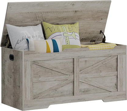 39.4" Storage Chest, Extra Large Storage Trunk with 2 Hinges, Wooden Box Bench, Lift-Top Organizer Chest, Shoe Bench for Entryway, Bedroom, Living Room, Greige SB03405X