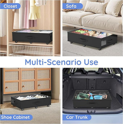 Under Bed Storage with Wheels, 2-Pack Under Bed Storage Containers with Clear Lids, Under the Beds Storage Organizer Bins With Handles, Under Bed Drawer for Clothes, Shoes, Books, Toys