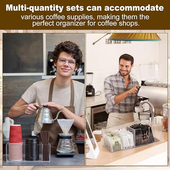 2 Pcs Acrylic Coffee Cup Holder With 3 Compartments Clear Coffee Cup Dispenser for Countertop Plastic Lid Holder Station Organizer Accessories for Kitchen Bar Shop Farmhouse Table
