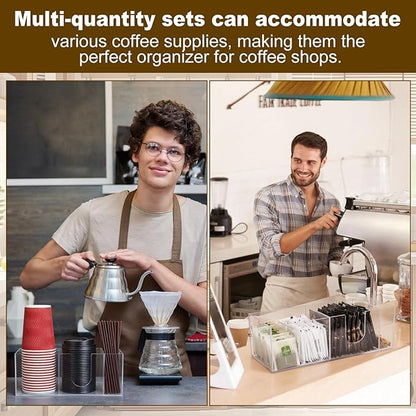 2 Pcs Acrylic Coffee Cup Holder With 3 Compartments Clear Coffee Cup Dispenser for Countertop Plastic Lid Holder Station Organizer Accessories for Kitchen Bar Shop Farmhouse Table