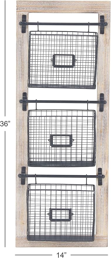 Deco 79 Farmhouse Metal Wall Mounted Rack for Magazines, Books, Newspapers, Bathroom/Offie/Living Rom Storage, 14" x 4" x 36", Black