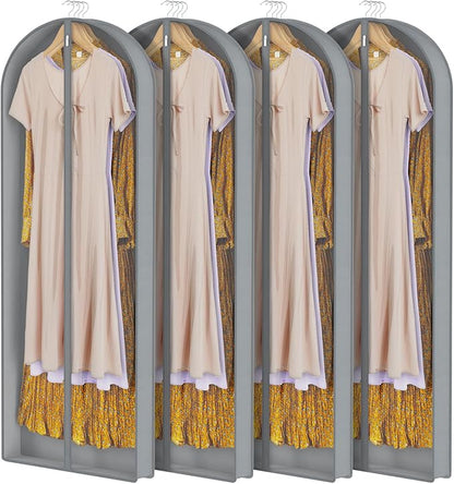 Zilink Luxury Breathable Fur Coat Storage Bags 60" Dress Bags for Gowns Long Mink Coat Garment Bag with 4" Gussted Wrinkle Free for Leather Jacket Fur Coats Puffy Dress Storage, Set of 4