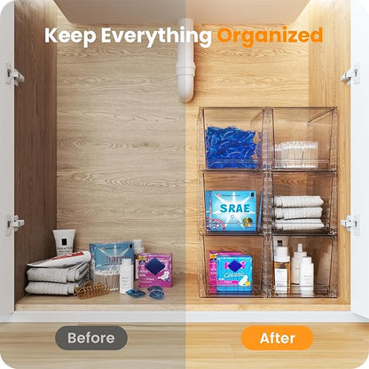 A-LuGei 【𝟮𝗣𝗖𝗦】 Acrylic Stackable Storage Drawers, 11.8" L Makeup Organizer, Bathroom Organizer and, Under Sink Organizer, Plastic Storage Bins