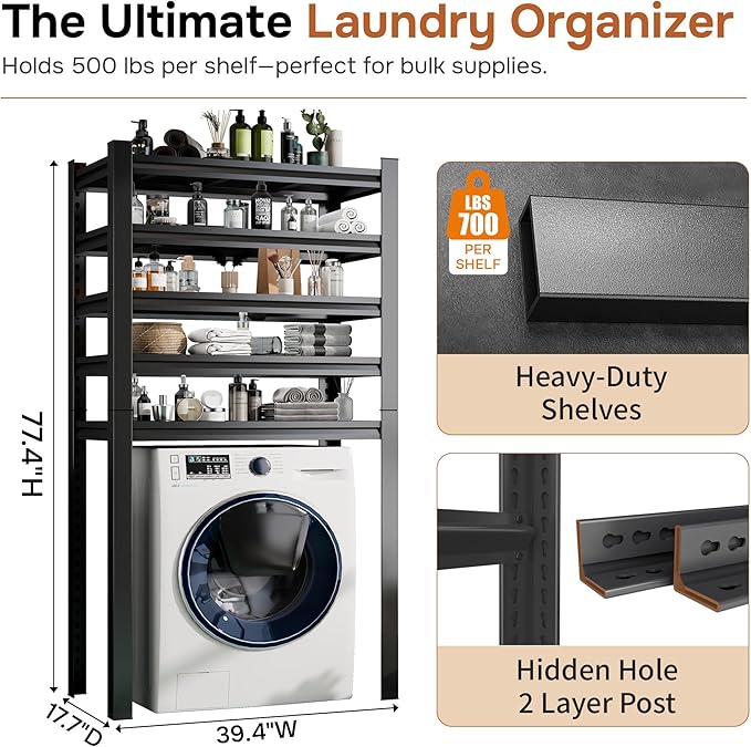 Laundry Shelf,6 Tier Over Washer and Dryer Storage Shelves,Adjustable Easy to Install,Space Saver Laundry Shelf Organizer,Utility Shelves for Balcony (77.4 H*17.7" D*39.3" W)