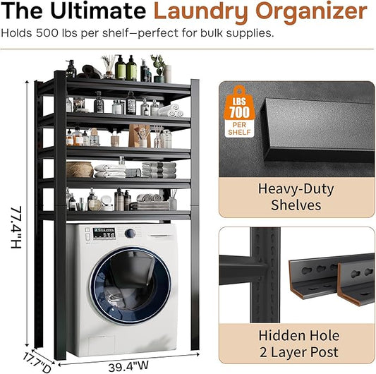 Laundry Shelf,6 Tier Over Washer and Dryer Storage Shelves,Adjustable Easy to Install,Space Saver Laundry Shelf Organizer,Utility Shelves for Balcony (77.4 H*17.7" D*39.3" W)