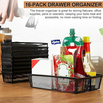 Chumia 10 Pack Silverware Drawer Organizer 9 x 3 x 2 Inch Mesh Utensil Organizer for Kitchen Drawers with Interlocking Arm for Flatware Knives Spoons Fork Cosmetic Utensil Tabletop Storage Tray