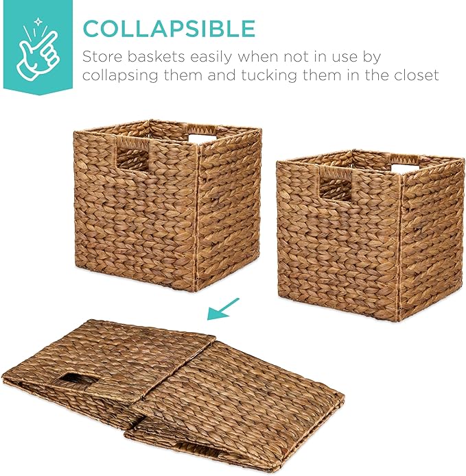 Best Choice Products 13x13in Pack of 5 Cube Storage Baskets, Water Hyacinth Multipurpose Collapsible Organizers, Handwoven Laundry Totes for Laundry, Living Room, Kids Room & Nursery - Chestnut