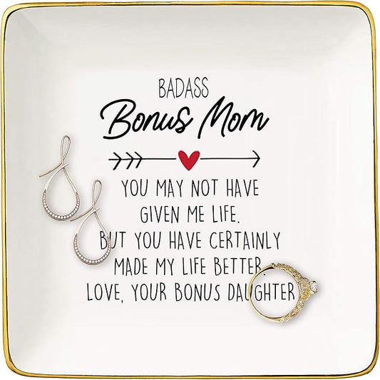 Mother's Day Gift for Bonus Mother-in-Law Step Mom from Son or Daughter -Birthday Christmas Gift for Unbiological Mom-You May Not Have Given Me Life-Jewelry Holder Ring Dish Trinket Tray