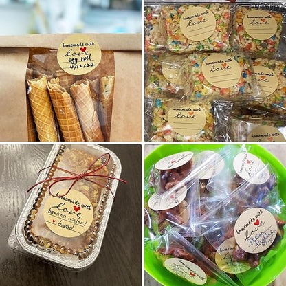 2" Homemade with Love Stickers, 500 Pcs Kraft Jar Canning Label Stickers for Baked Packaging, Cookie Bags, Fudge Containers, Store Owners, Crafts, Organizing, Price Tags