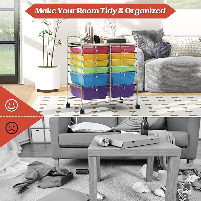 ARLIME 12-Drawer Rolling Storage Cart, 12 Drawer Organizer Trolley, Scrapbook Paper Organizer, Suitable for Office and School, Rolling Office Storage Tools