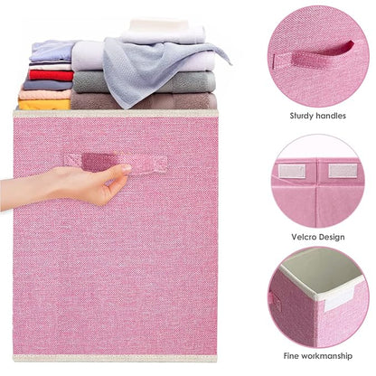 VERONLY Large Collapsible Toy Storage Box with Lid & Handles - Kids Organizer Chest for Toys, Clothes, Blankets (Pink, Nursery, Playroom, Bedroom)-24.5''×13''×16''