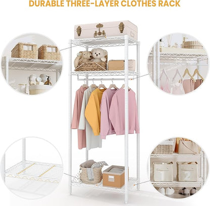 Garvee Freestanding Clothes Rack with Adjustable Shelves, 70.5" H Compact Heavy-Duty Dress Up Rack Small Closet System, for Dorm Corner Bedroom Cloakroom Apartment, 684LBS Weight Capacity, White