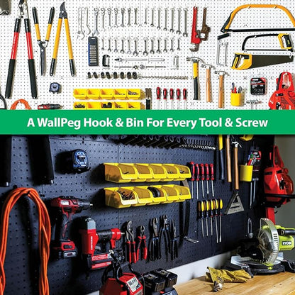WallPeg 100 Pegboard Peg Hooks – Durable, Self-Locking Black Peg Board Hooks - 50 J & 50 L Style FlexLock Peg Hooks for Hanging Tools, Storage, and Wall Organization - Fits 1/4" Peg Holes