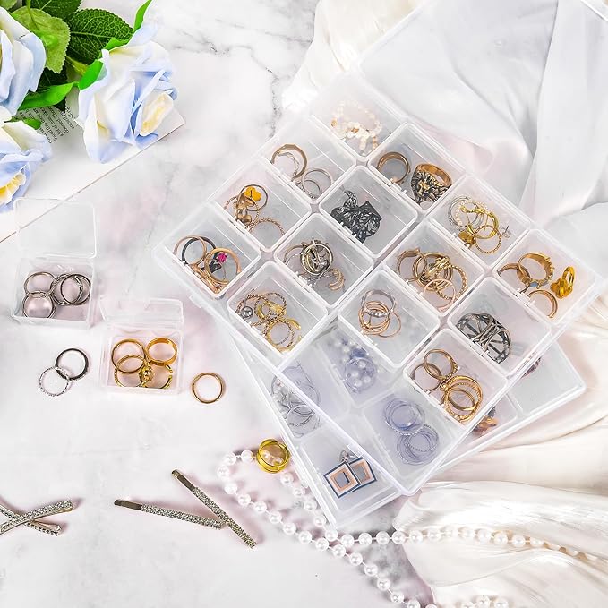 Cokapo Bead Organizer Box, 64 Pcs Clear Bead Storage Containers, Craft Organizers and Storage with Hinged Lids and Labels, Small Plastic Containers Boxes for Jewelry, Seeds, Nail Art, Small Parts