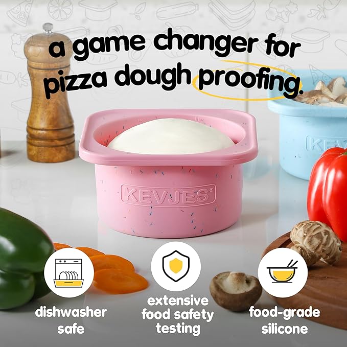 KEVJES PLUS 1000ml Pizza Dough Proofing Containers for DIY family Artisan Pizza, Food Grade Silicone Stackable Boxes with Lids, Freezer, Fridge, Dishwasher Safe-Sprinkles Pattern-3 Pack (Cotton Candy)