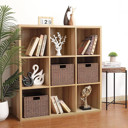 Wicker Storage Basket - Large 12x12x10in Cube, Woven Wicker for Shelves, Pantry, Kitchen & Bathroom Organization (Brown)