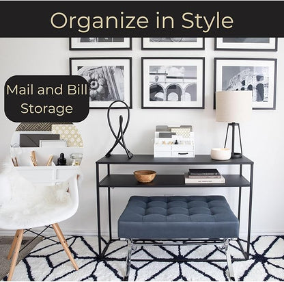 BLU MONACO | White Desktop Organizer with Drawer Storage | Tabletop Organizer with Drawers for Paper Bills Mail | Wooden Mail Organizer for Countertop Workspace | with Drawer, Bill