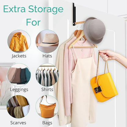 Over The Door Coat Rack: Portable Folding Travel-Friendly Over The Door Clothes Hanger and Laundry Hanger, Ideal for Compact Spaces and On-The-Go Use - 2PCS (Black)