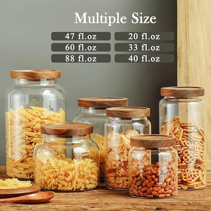 Labina Glass Storage Container Airtight Food Jars Kitchen Canister with Wood Lids, 54 Oz (1600ml) Wide Mouth Pantry Organization Glass Jar for Flour, Sugar, Cookie, Spagetti, Nuts and Candy (2 Pack)