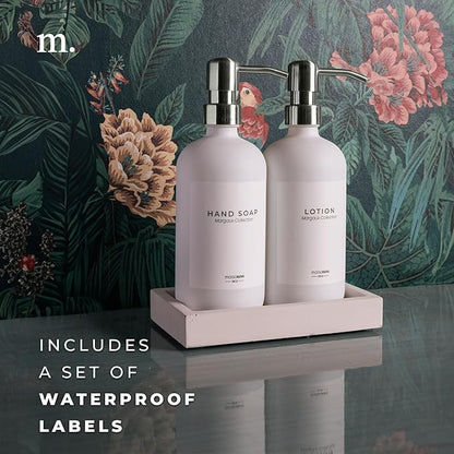 MaisoNovo Soap Dispenser 3-Piece Set | 16.9oz White Bottles with Silver Stainless Steel Pump Core