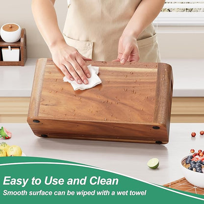 ZUJJAFY Utensil Holder, Extra Large Kitchen Utensil Holder for Counter with 4 Compartments, Wooden Kitchen Utensils Organizer for Countertop Cooking Spatula Storage, Acacia Wood