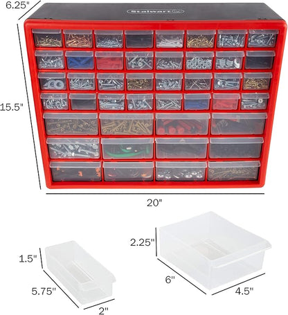 Storage Drawers-44 Compartment Organizer Desktop or Wall Mountable Container for Hardware, Parts, Craft Supplies, Beads, Jewelry, and More by Stalwart