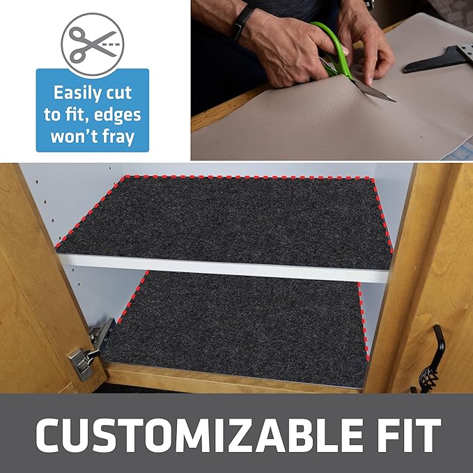 Drymate Premium Luxury Shelf & Drawer Liner, Thick Cushioned Fabric, Non-Adhesive, Absorbent, Waterproof, Slip-Resistant, Liners for Kitchen Cabinets, Cupboards (USA Made)(12”x59”)(2-Pack)(Charcoal)