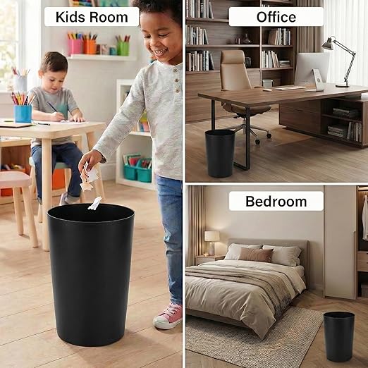 Mini Waste Basket - Pack of 2 Durable Small Plastic Garbage Trash Can Bin - Lidless Open-Top, Slim Profile for Compact Spaces - Suitable for Home, Bathroom, Office, Bedroom & More, Black