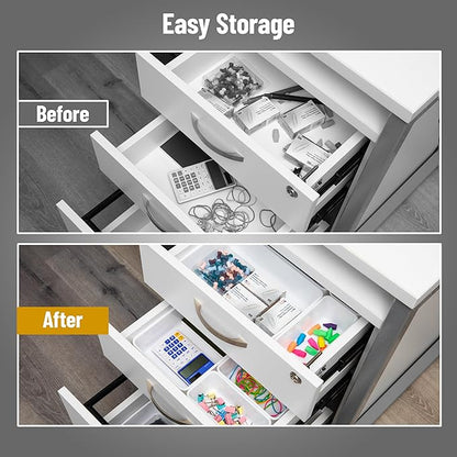 Mind Reader 25-Piece Drawer Organizer Set, Storage Trays for Kitchen, Bathroom, Office, Makeup, Jewelry & More, Junk Drawer Tray, Utensil Holder, Plastic, White