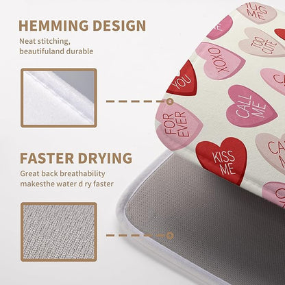 Wnoesat Valentine Love Heart Dish Drying Mat for Kitchen Counter 18x24 Inch Valentines Day Dish Mats Absorbent Microfiber Dish Draining Mat Reversible Dish Drying Rack Mat with Hanging Loop