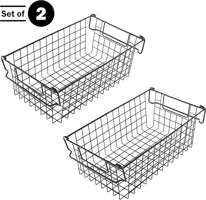 Set of 2 Storage Bins for Kitchen and Bathroom Organizer - Basket Set for Toy, Kitchen, Closet, and Bathroom Storage - Medium Shelf Organizers with Handles by Home-Complete (Black)
