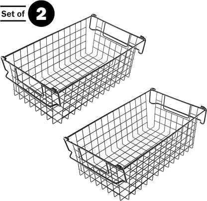 Set of 2 Storage Bins for Kitchen and Bathroom Organizer - Basket Set for Toy, Kitchen, Closet, and Bathroom Storage - Medium Shelf Organizers with Handles by Home-Complete (Black)