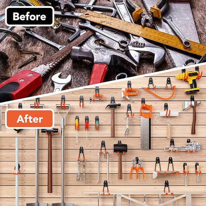 42 Pack Garage Hooks Heavy Duty, Rust-Resistant Solid Steel Wall Mount Hangers for Hanging Ladders & Bikes, Non-Slip PVC Coating Tool Organizer, 5 Sizes U & J Shapes + 6 Straps