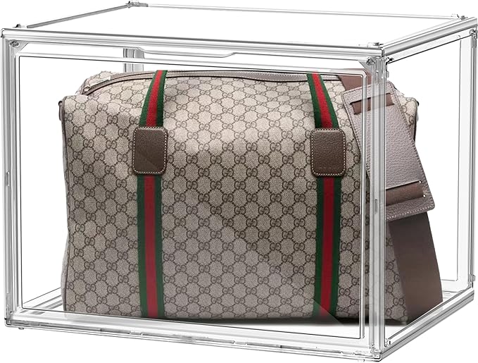EZJOB 4 Pack XXX-Large Clear Purse Organizers for Closets 17.7"x13"x13" Acrylic Display Case Clear Shoes Storage Box Stackable Handbag Storage Organizers Helmet Display Cabinet Storage Bins with Lid