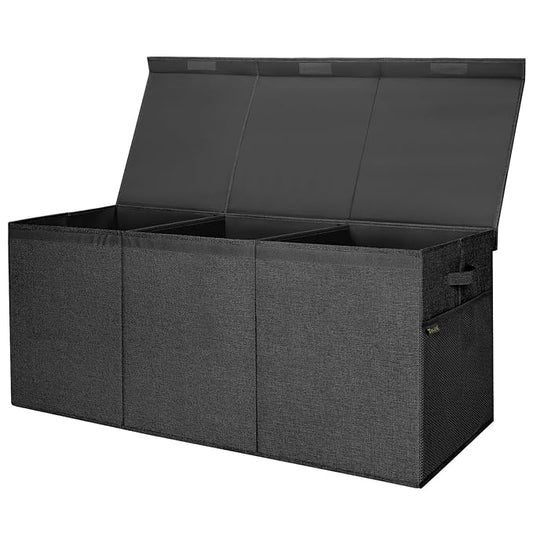 BALEINE Extra Large Fabric Storage Bins with Lid, Collapsible Storage Boxes Bins Baskets with Divider for Home Organizing (37.5"x13"x16", Black)