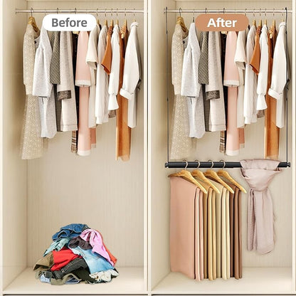 STORAGE MANIAC Adjustable Closet Rod Extender, Heavy Duty Space-Saving Clothes Hanging Bar, Double Rod Organizer, Black, 1 Pack