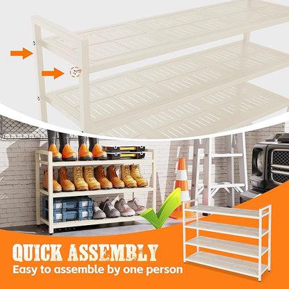 4-Tier Heavy Duty Metal Shoe Rack, 200 lbs Load Capacity Shoe Organizer with Reinforced Steel Tubes, No-Wobble Free Standing Shoe Shelf for Entryway, Closet, Bedroom, Dorm – Easy Assembly, Black