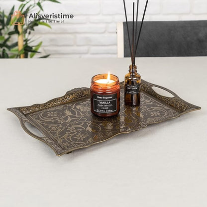 Alisveristime Ottoman Turkish Zamak Serving Tray with Traditional Motifs, Ideal for Coffee and Tea - Six Person Tray (14.5 x 9.85 in) (Antique Green)