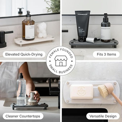 Dorai Home Sink Caddy – Water-Absorbing Stone Tray for Sink, Stainless Steel Feet, Fast-Drying, Sandstone