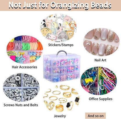 Bead Organizer Box, 84pcs Small Plastic Containers with Lids and Labels, 3-Tier Stackable Storage Box, Mini Clear Bead Storage Boxes for Jewelry Craft Diamonds Beads DIY Nail Screw Small Parts